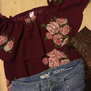 No Boundaries Maroon/Floral Off The Shoulder Top